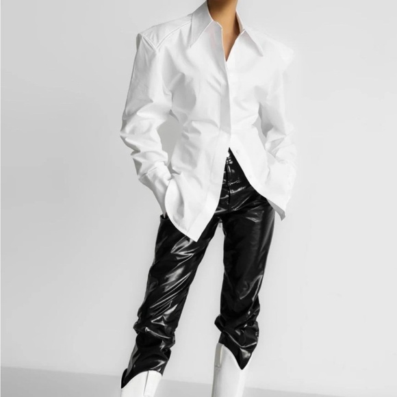 The Frankie Shop Tops - PaperMoon Padded Shoulder Button Down Cotton Blouse